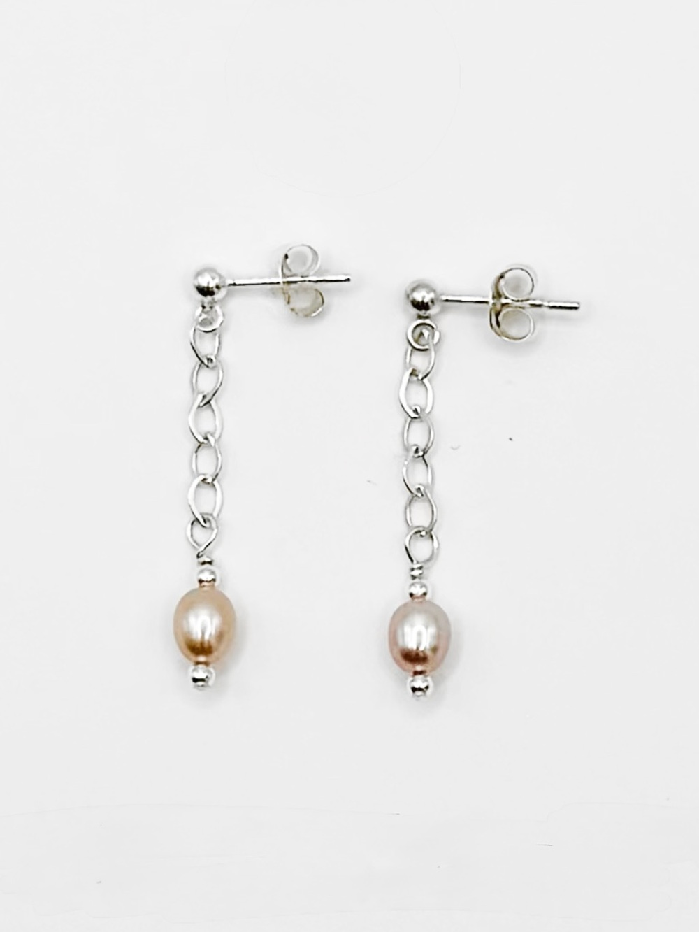 Champagne Cultured Freshwater Pearl & Sterling Silver Chain Drop Earrings